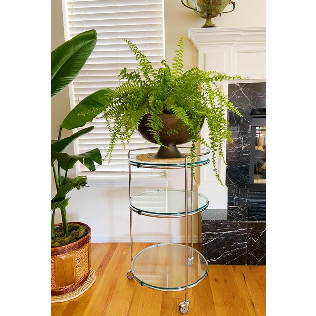Round Chrome Bar Serving Cart With Glass Shelves For Sale - Image 11 of 12