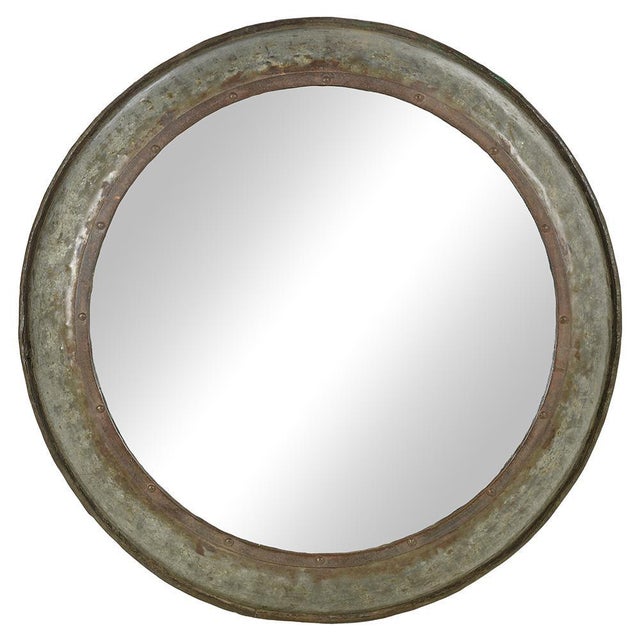 Metal Large Circular Metal Mirror For Sale - Image 7 of 7