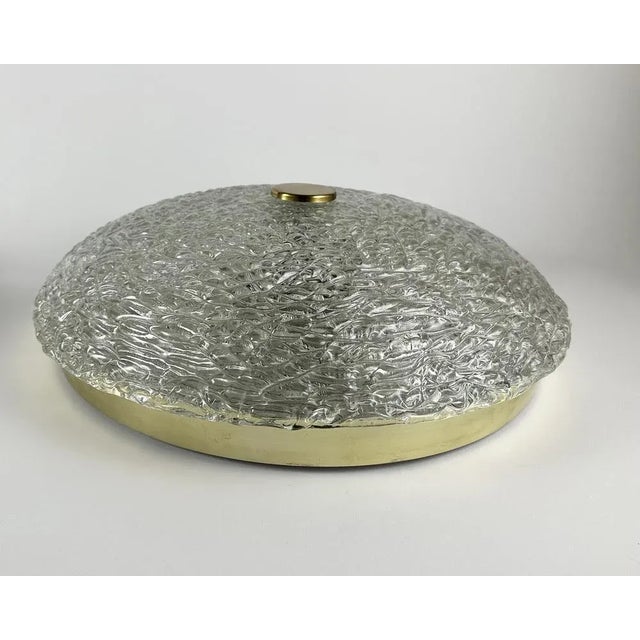 Glass Flush Mounts with Gilt Brass Trims, 1970s, Set of 2 For Sale - Image 6 of 11