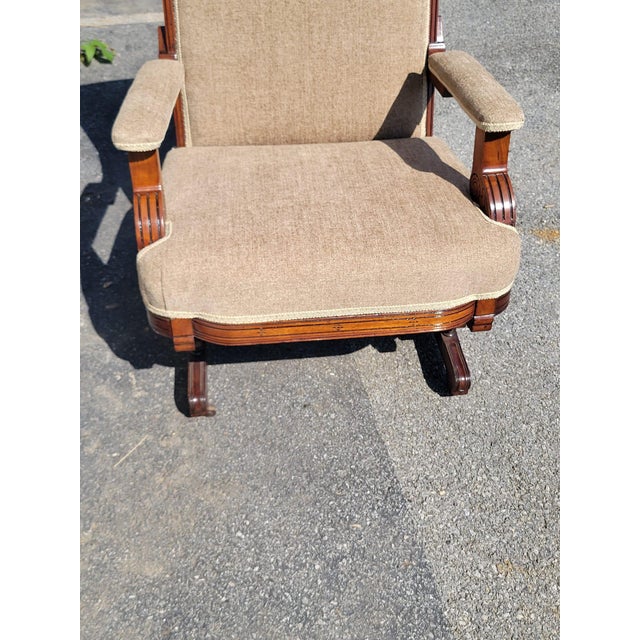 Beige 19th Century American Walnut , Victorian Rocking Chair Complete Restoration Upholstered For Sale - Image 8 of 11