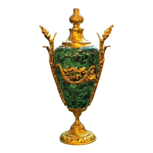 French Style Green Porcelain Vase With Gold Leaf & Bronze Accents – Marbleized Decorative Vase