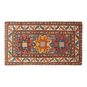 Antique Caucasian Kazak Oriental Rug with Starburst Design & Blue Field