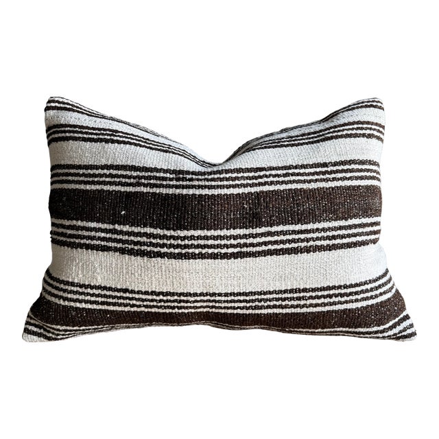 Vintage Rug Pillow Cover With Stripes For Sale