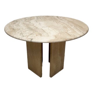 Small Vintage Minimalistic Round Travertine Dining Table, 1970s For Sale