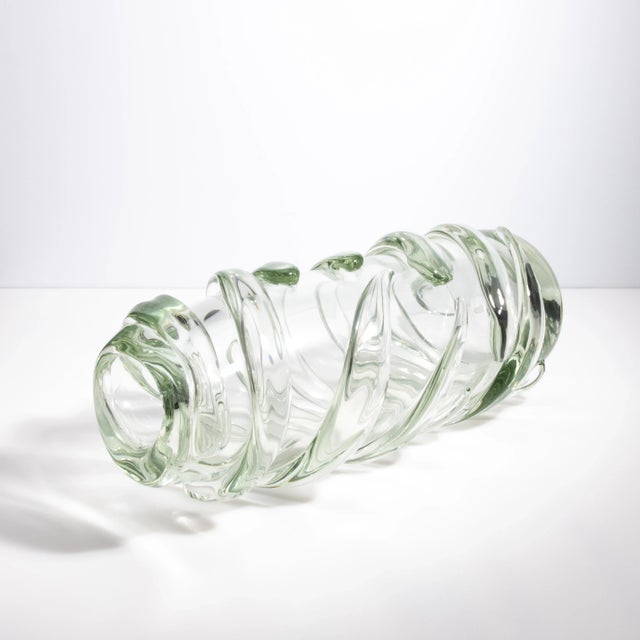 2020s Hand Blown Murano Vase Gomitolo in Clear With a Hint of Green Extra Tall For Sale - Image 5 of 10
