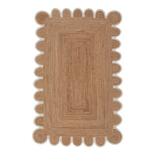 White Edge Trim Scallop Jute Rug 3x5 For Sale