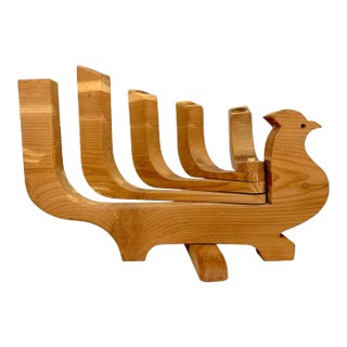 Mid-Century Modern Vintage Danish Style Wood Articulated Peacock Candelabra -Signed Byron Jones For Sale