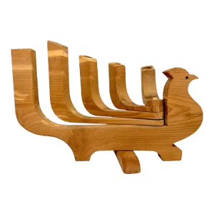 Mid-Century Modern Vintage Danish Style Wood Articulated Peacock Candelabra -Signed Byron Jones