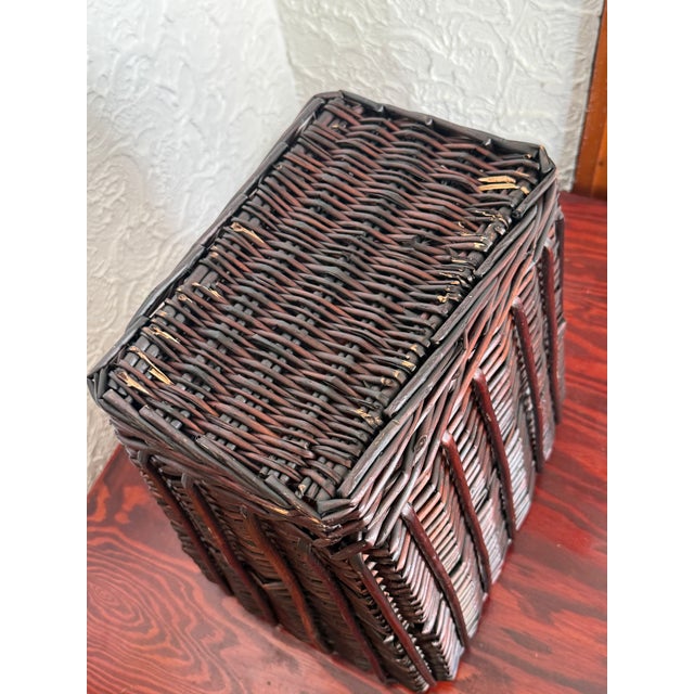 Wood Late 20th Century Dark Brown Woven Wicker Waste Basket For Sale - Image 7 of 8