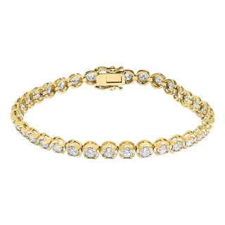 14K Yellow Gold 5.0 Cttw Diamond Scalloped Link Tennis Bracelet For Sale