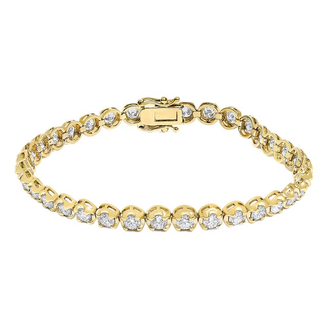 14K Yellow Gold 5.0 Cttw Diamond Scalloped Link Tennis Bracelet For Sale