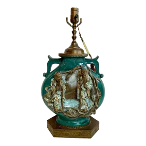 1950s Fantoni Marcello Lamp Asian Motif of Two Elder Figures