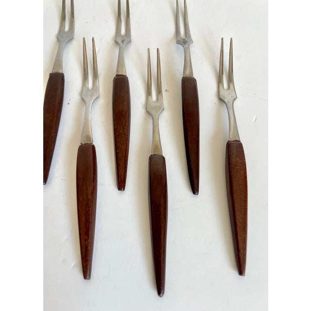 Mid 20th Century Mid-Century Danish Modern Stainless Steel & Teak Appetizer Forks – Set of 13 For Sale - Image 5 of 7