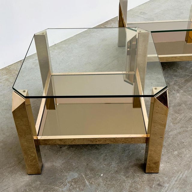 Metal Brass and Glass Coffee Tables from Belgo Chrom, Belgium, 1970s, Set of 2 For Sale - Image 7 of 11