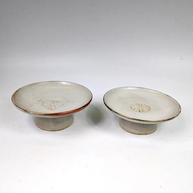 Alabaster Set of Two Japanese Porcelain Stem Dish With Signature at the Bottom For Sale - Image 8 of 8