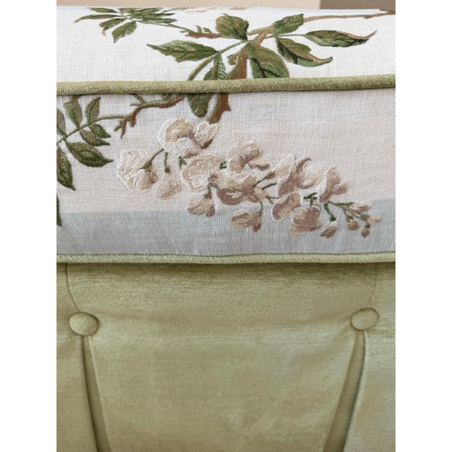 Custom Kravet Green Chenille Lounge Chair and Ottoman With Colefax and Fowler Heritage Floral For Sale - Image 16 of 18