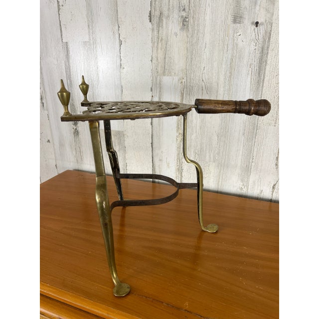Wood Antique Brass and Forged Iron Trivet For Sale - Image 7 of 13