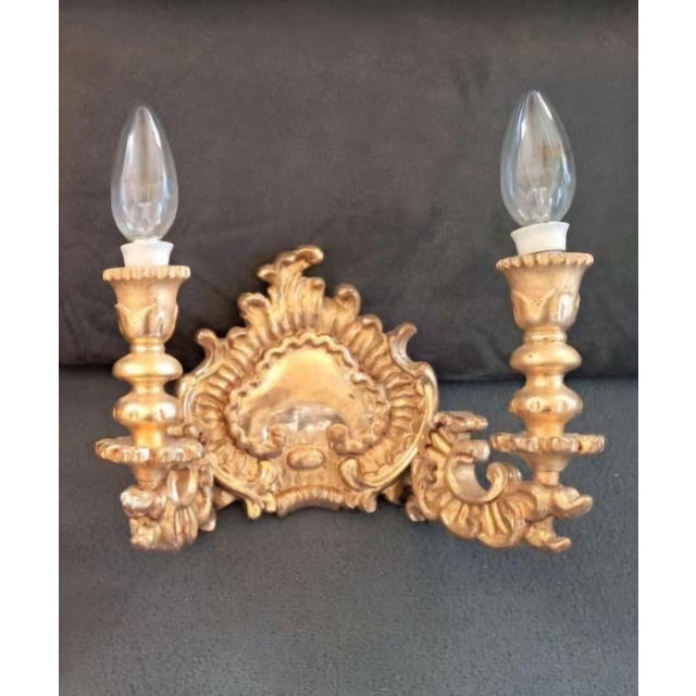 Victorian Pair of Revival Baroque Giltwood Wall Sconces, 19th Century For Sale - Image 3 of 10