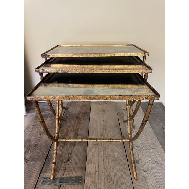 Gold Nesting Tables attributed to Bagues Company, 1960s, Set of 3 For Sale - Image 8 of 8