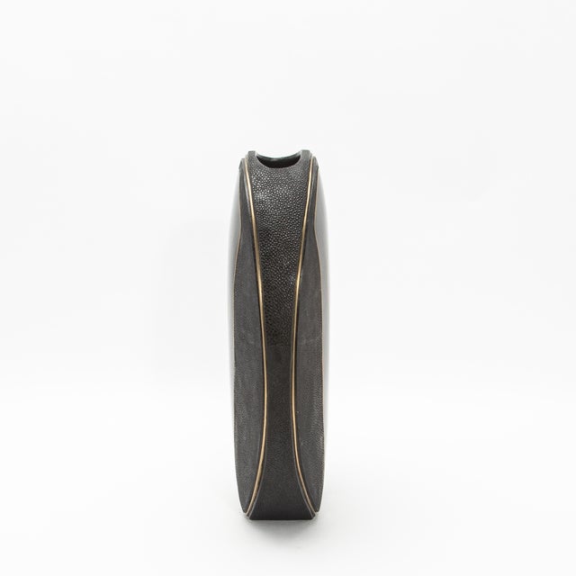 Modern Modern Vase in Shagreen With Black Shell and Brass Details by R&y Augousti For Sale - Image 3 of 10