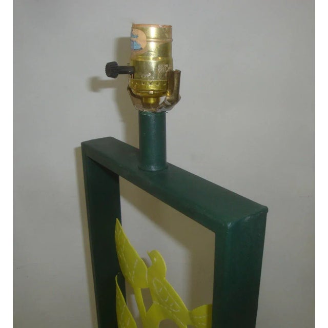 Metal Travertine Marble and Punched Metal Bird Green Lamp For Sale - Image 7 of 10