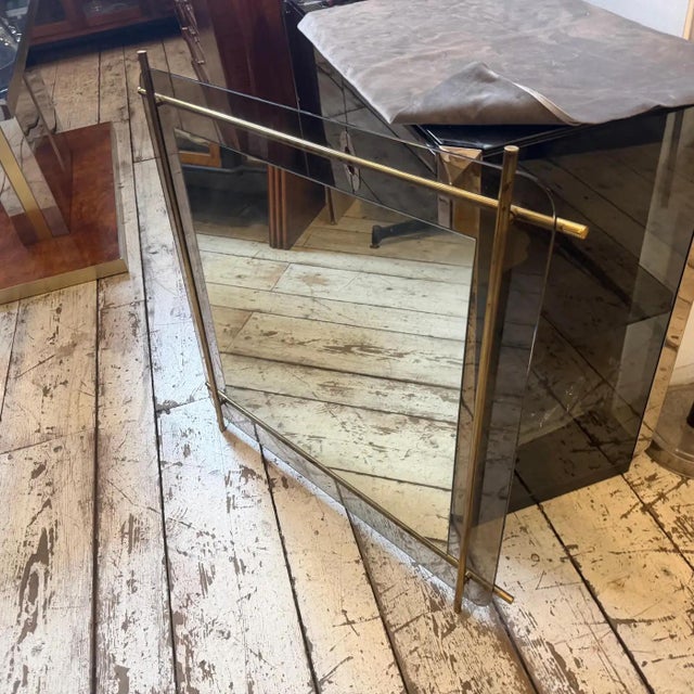 1970 Mid-Century Modern Smoked Glass and Brass Square Wall Mirror by Renato Zevi For Sale - Image 12 of 18