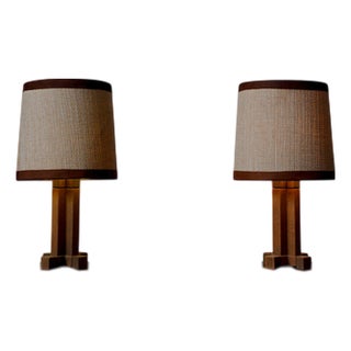 Vintage German Oak Table Lamps, 1970s, Set of 2 For Sale