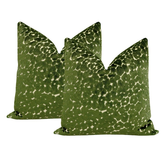 Not Yet Made - Made To Order 22" Olive Leopard Cut Velvet Pillows - a Pair For Sale - Image 5 of 5
