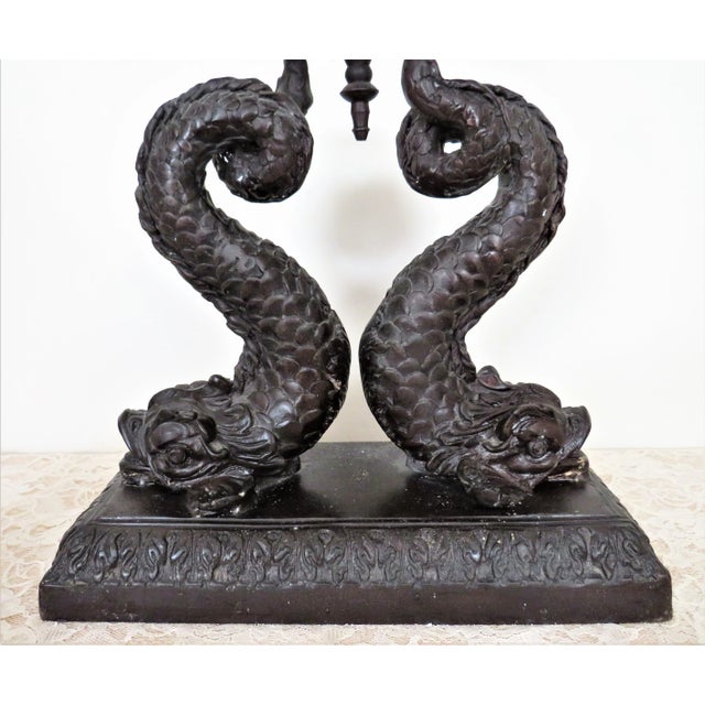 Contemporary Huge Rare Maitland Smith Bronze Candelabra With Dolphins Candle Holders For Sale - Image 3 of 6