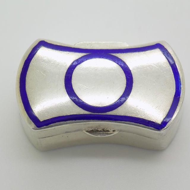 Vintage Italian Silver 800 Hourglass Bow-Tie Blue Enamelled Pill Box, 1950s For Sale - Image 12 of 12