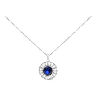 Sterling Silver Lab Grown Sapphire and Diamond Medallion Pendant Necklace For Sale