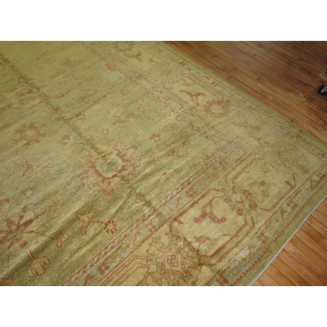 Early 21st Century Early 21st Century Zabihi Collection Oversize Green Gold Turkish Oushak Carpet - 12'5" x 16'8" For Sale - Image 5 of 11