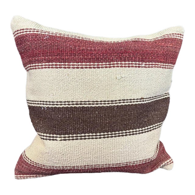 Turkish Hemp Pillow Cushion Natural Beige Red Cushion Cover 20"x20" For Sale