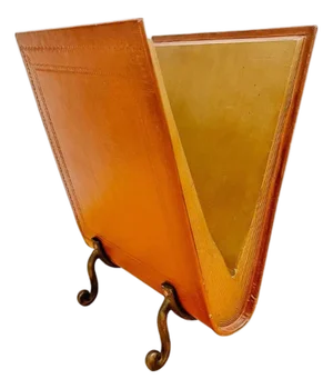 1950s Mid-Century Brown Leather and Cast Iron Magazine Rack