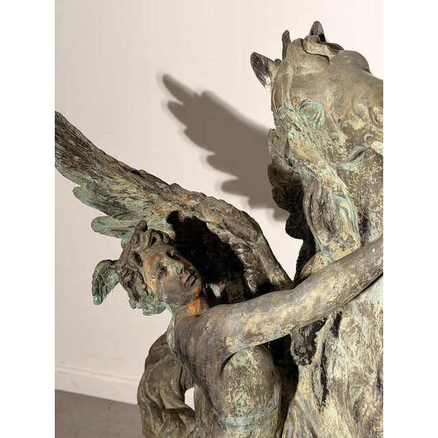 Large Bronze Pegasus & Winged Figure Sculpture For Sale - Image 4 of 7