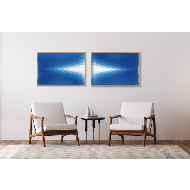 Blue Diamond is a unique handmade cyanotype diptych on watercolor paper. Its layered gradients of deep indigo and radiant...