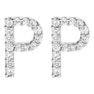 10K White Gold 1/10 Cttw Diamond 'P' Initial Stud Earring For Sale