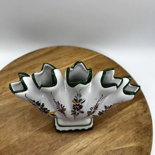 1980s Vintage Floral Portugal Pottery 5 Finger Vase Jay Willefred Andrea Sadek For Sale - Image 5 of 6