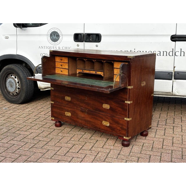 Mahogany Campaign Secretaire Chest of Drawers. Mahogany Campaign Secretaire Chest of Drawers. For Sale - Image 13 of 17