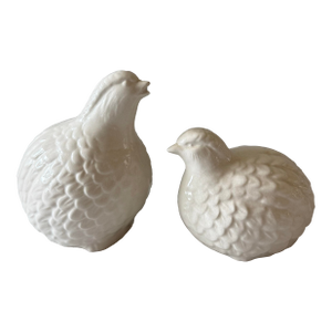 Pair of Vintage White Porcelain Quail Figurines