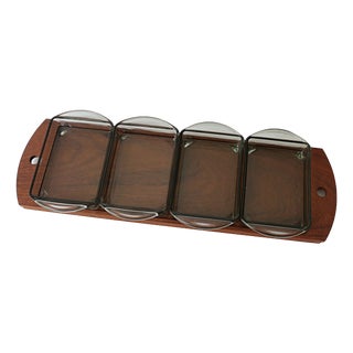 Scandinavian Teak Appetizer Tray and Dishes, Denmark, 1970s, Set of 5 For Sale