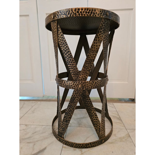 Mid Century Modern X Design Hand Hammered Side Table For Sale - Image 4 of 9