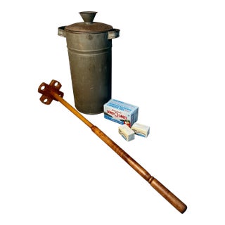 Primitive 1800s Butter Churner Shaker Tin With Wood Dasher-Churner Farmhouse For Sale