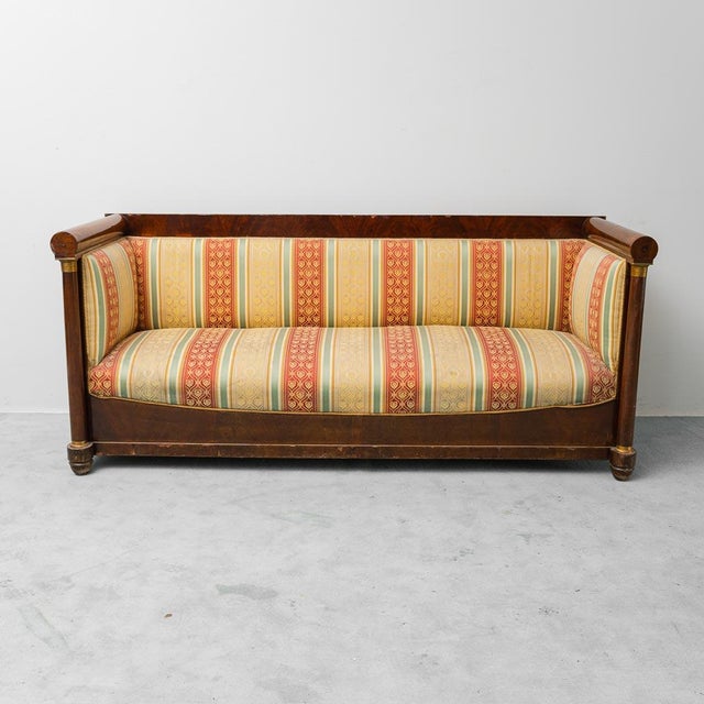 3-Seater Sofa in Wood and Striped Fabric, 1950s For Sale - Image 3 of 14