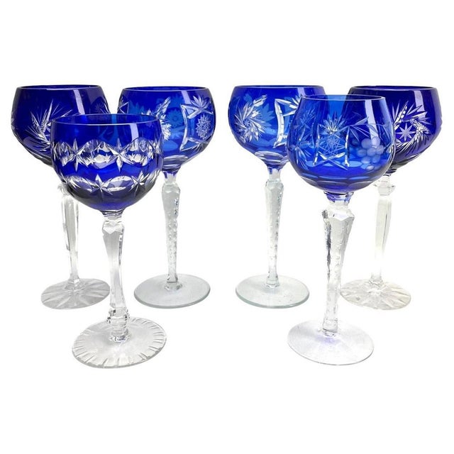 Cobalt Stem Glasses in Crystal, 1950, Set of 6 For Sale - Image 16 of 16