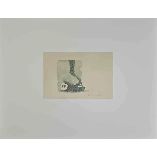Still life is a vintage offset print, reproducing the original watercolor by Giorgio Morandi. Signature and date by the...