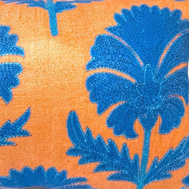 Cerulean Blue on Tan Suzani Pillow - Down Filled For Sale - Image 4 of 11