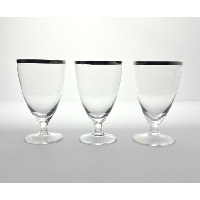 1960s Mid-century Vintage Minimalist 3 Silver Rim Footed Juice Glasses 4” 6oz Good vintage condition. No chips, cracks, or...