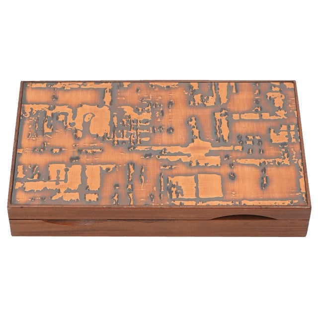 Wooden Box with Enameled Copper Lid, 1960s For Sale
