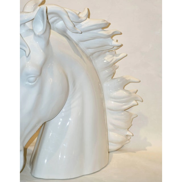 2000 - 2009 Modern Italian Oversized Black and White Ceramic Horse Head Sculptures - a Pair For Sale - Image 5 of 13